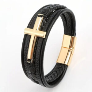 Faith & Leather Cross Bracelet