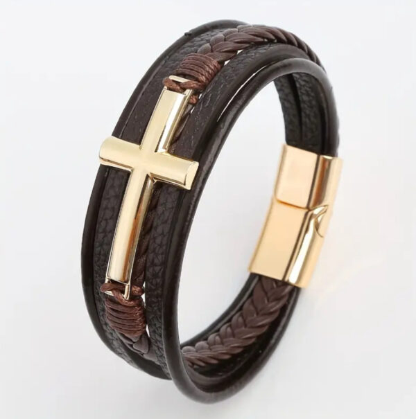 Faith & Leather Cross Bracelet - Image 2