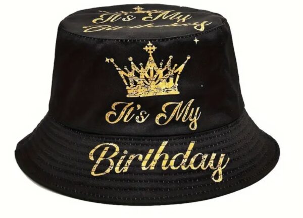 “It’s My Birthday” Crown Print Bucket Hat