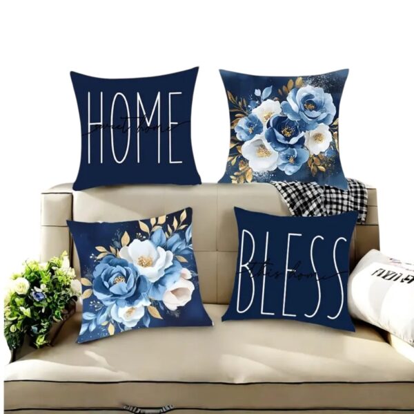 Blue Bloom “Home & Bless” Decorative Pillow Covers