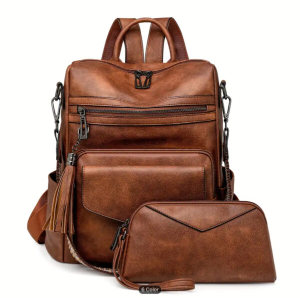 Vintage Faux Leather Backpack - Image 6