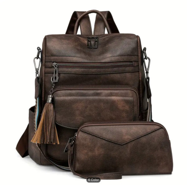 Vintage Faux Leather Backpack - Image 5