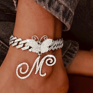 Rhinestone Butterfly "M" Anklet