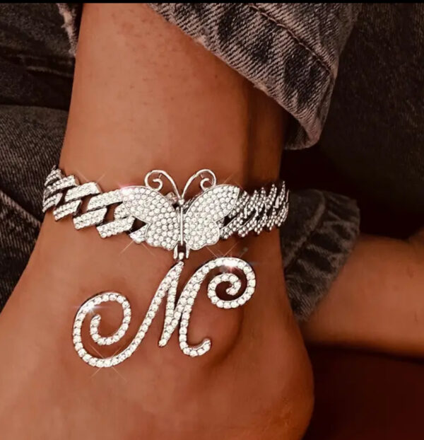Rhinestone Butterfly "M" Anklet