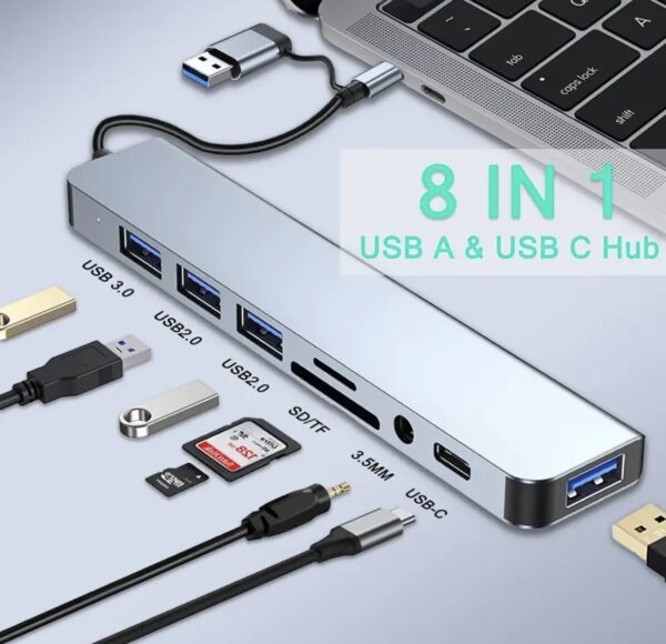 8-in-1 USB A & USB C Hub Adapter