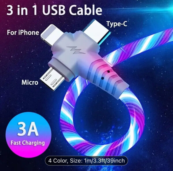 3-in-1 LED Flowing Light Charging Cable