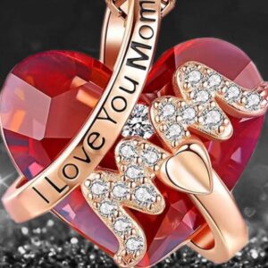 Crystal Heart "I Love You Mom" Charm Necklace