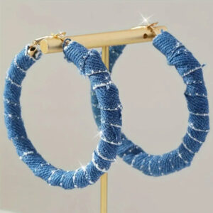 Sparkle-Wrapped Denim Hoop Earrings