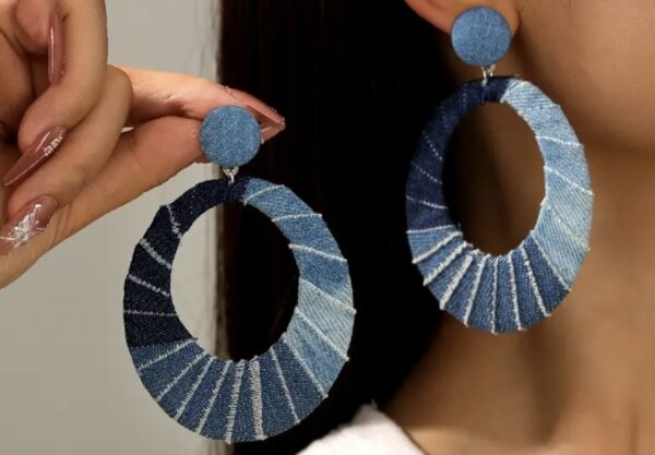 Patchwork Denim Hoop Earrings - Image 2