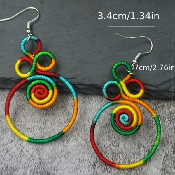 Boho Rainbow Spiral Thread Earrings - Image 2