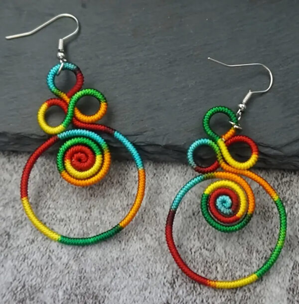 Boho Rainbow Spiral Thread Earrings