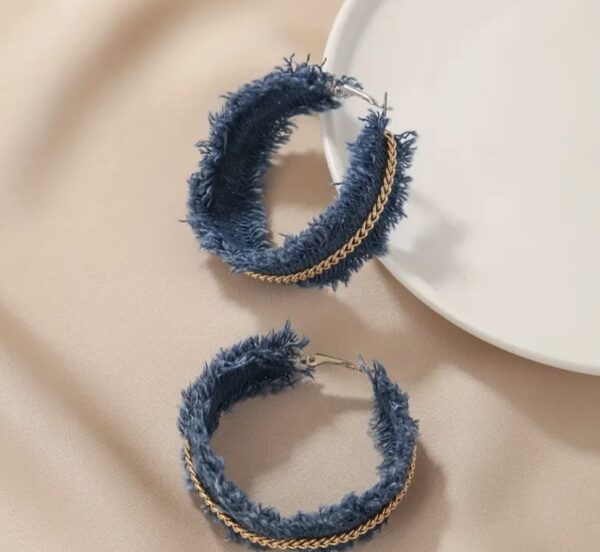 Frayed Denim Hoop Earrings - Image 3
