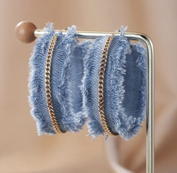 Frayed Denim Hoop Earrings - Image 2