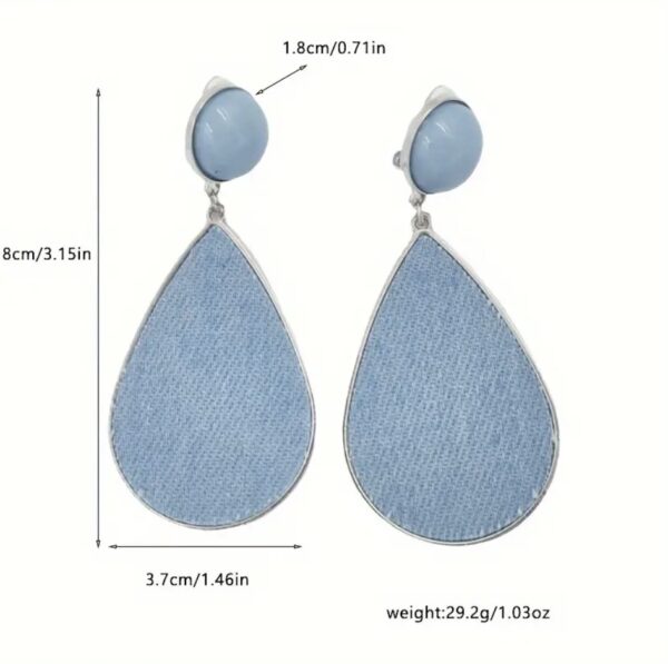 Denim Teardrop Dangle Earrings - Image 2