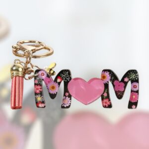 Floral MOM Heart Keychain