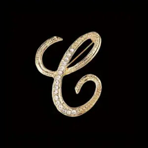 Script Initial Rhinestone Brooch Pin