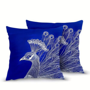 Royal Blue Peacock Throw Pillow Covers (Set of 4)