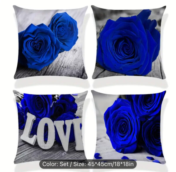 Blue Rose Love Pillow Cover Set