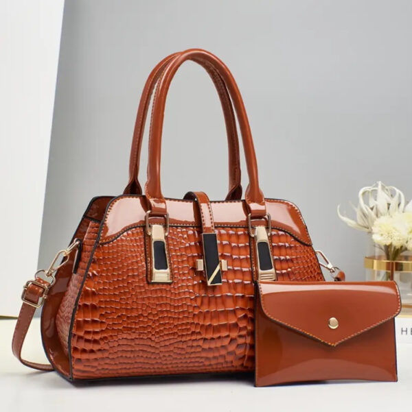 2-Piece Croc-Pattern Satchel & Envelope Clutch Set - Image 3