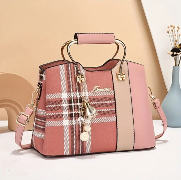 Plaid Charm Colorblock Handbag - Image 5