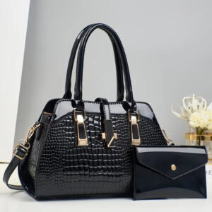 2-Piece Croc-Pattern Satchel & Envelope Clutch Set