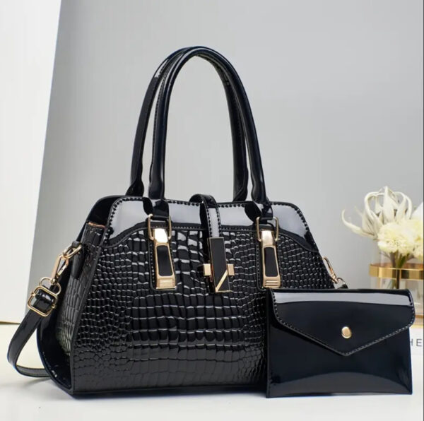 2-Piece Croc-Pattern Satchel & Envelope Clutch Set