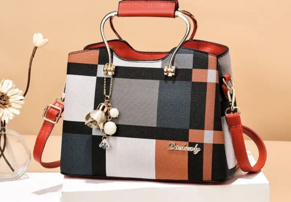 Plaid Charm Colorblock Handbag - Image 3
