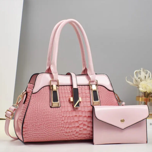 2-Piece Croc-Pattern Satchel & Envelope Clutch Set - Image 2
