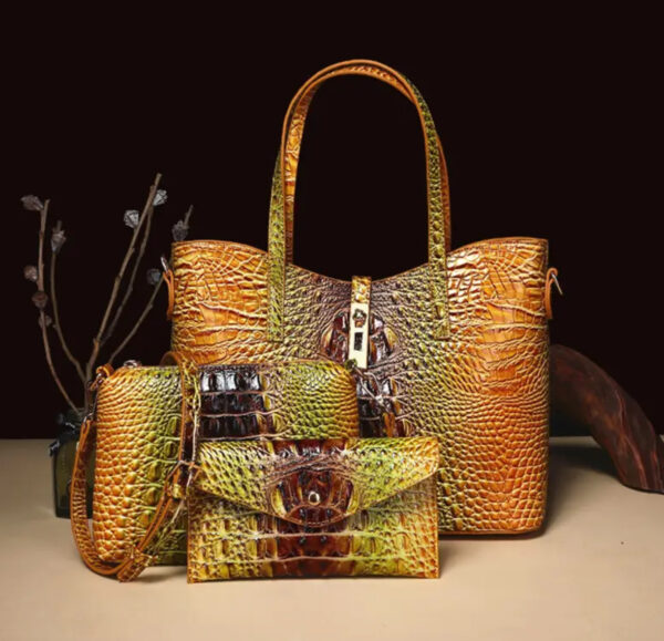 3-Piece Croc-Embossed Tote Bag Set