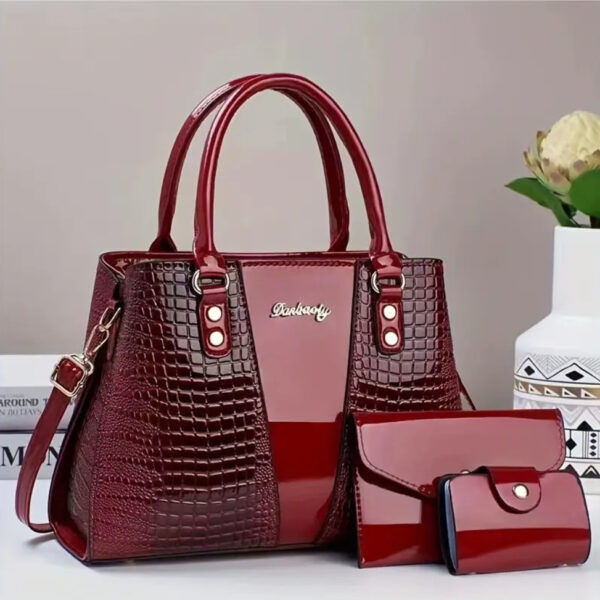 Iridescent Croc-Embossed Handbag Set - Image 5