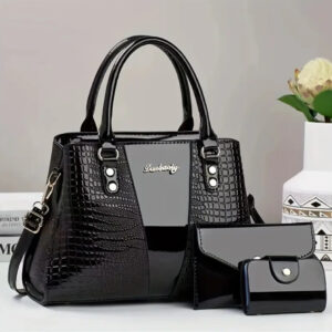 Iridescent Croc-Embossed Handbag Set