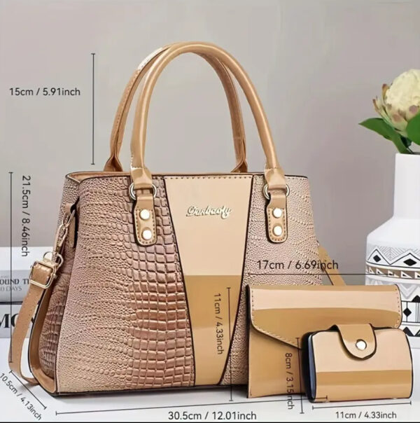 Iridescent Croc-Embossed Handbag Set - Image 4