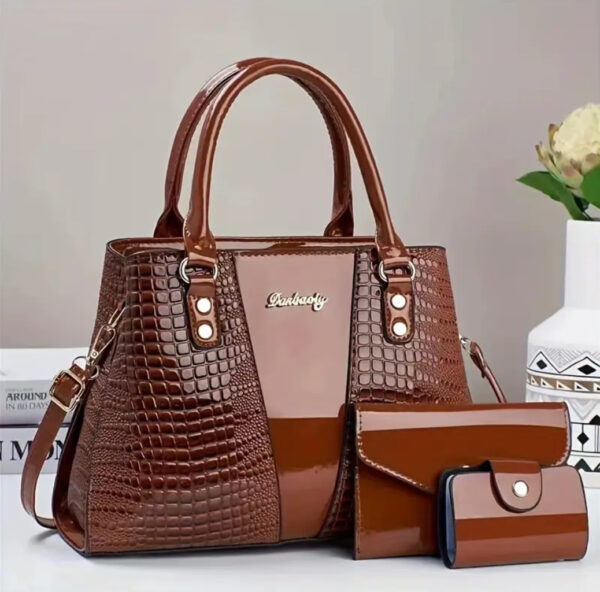 Iridescent Croc-Embossed Handbag Set - Image 3