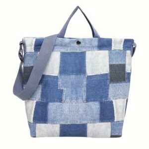 Patchwork Denim Shoulder Tote Bag