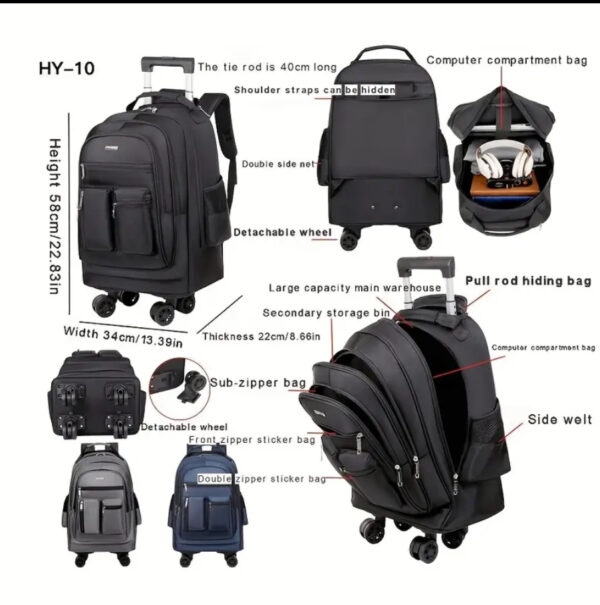 HY-10 Multi-Compartment Rolling Backpack - Image 5