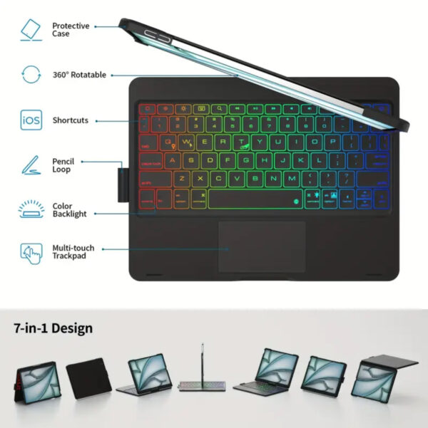 360° Rotating Backlit Bluetooth Keyboard Case - Image 8