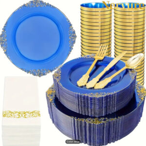 Royal Blue & Gold Disposable Dinnerware Party Set (700 pcs.)